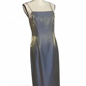 Vintage Alex Evenings Petite Silver Blue Metallic Shimmer Dress Formal Gown 8P